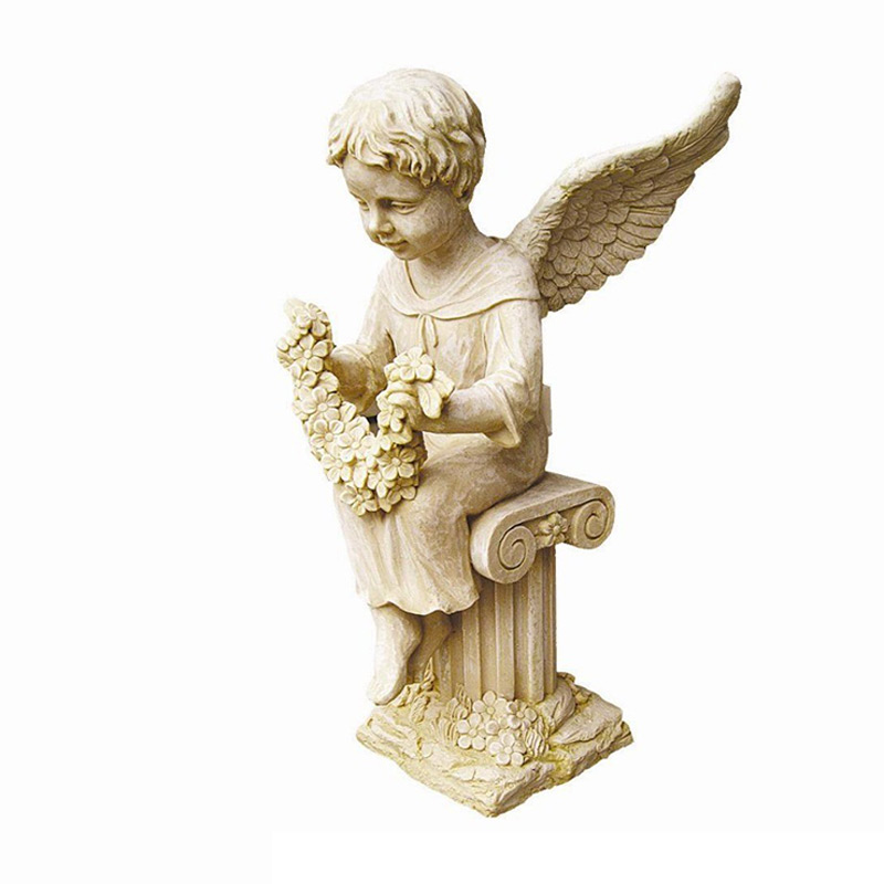 Scultura in marmo Bambino Angelo Ritratto Statue da giardino in pietra