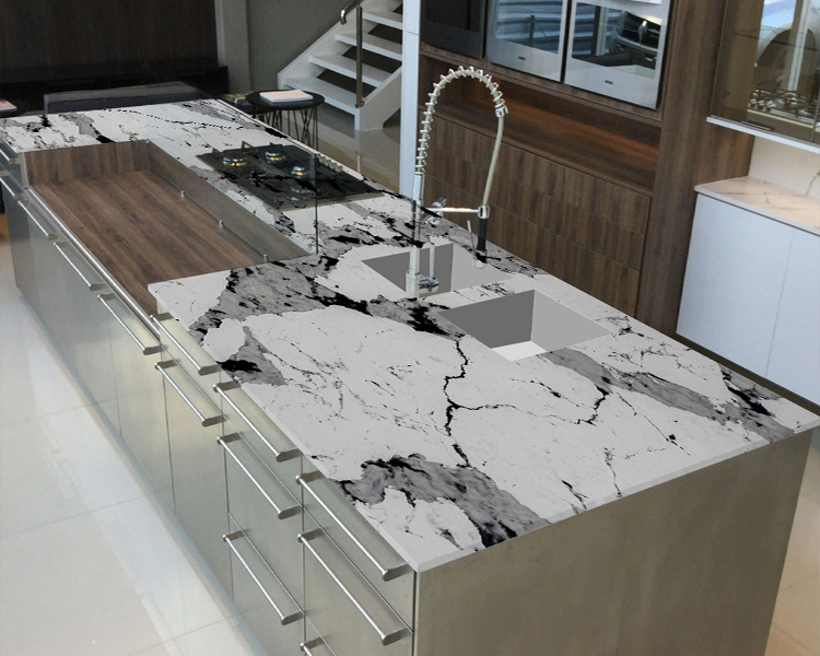 5076 Calacatta Pandora White Quartz Countertops Factory