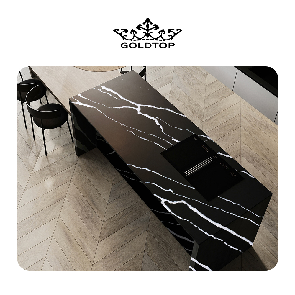 5019 Nero Marquina Black Calacatta Quartz Countertops