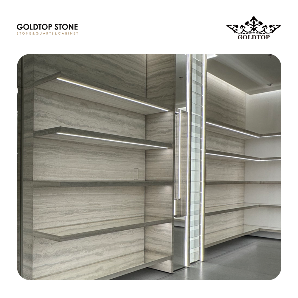 Project Case of Crema Toscana Travertine for Luxury Shop CELINE
